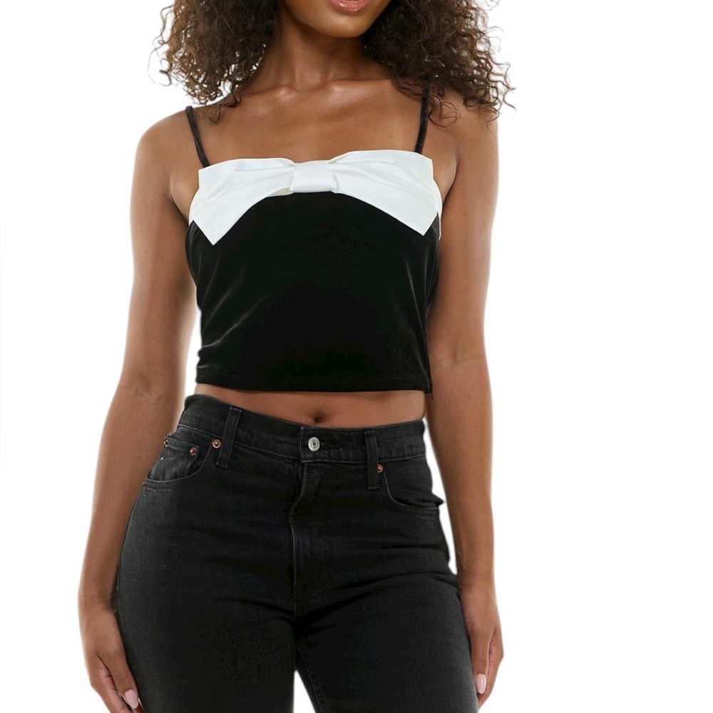 Alex & Sophia Juniors' Bow Accent Sleeveless Camisole Velvet Top NEW 3/4